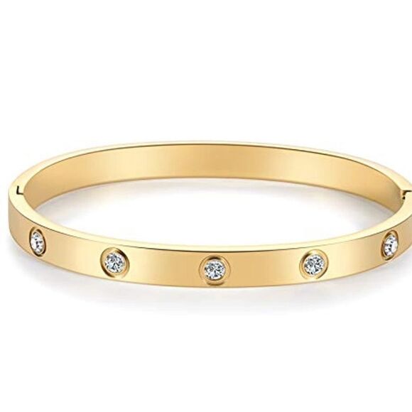 #40 Gold Love Friendship Bangle Bracelet CZ Stones - Picture 1 of 5